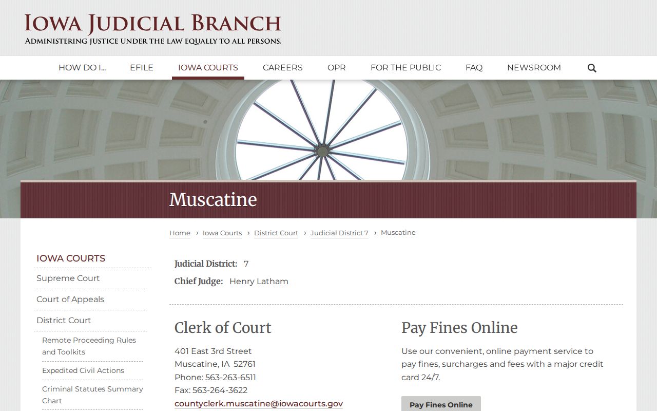 Muscatine County bench warrant Clerk of Court contact