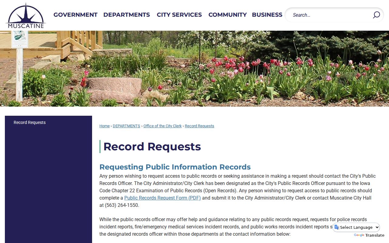 City of Muscatine official police record request route