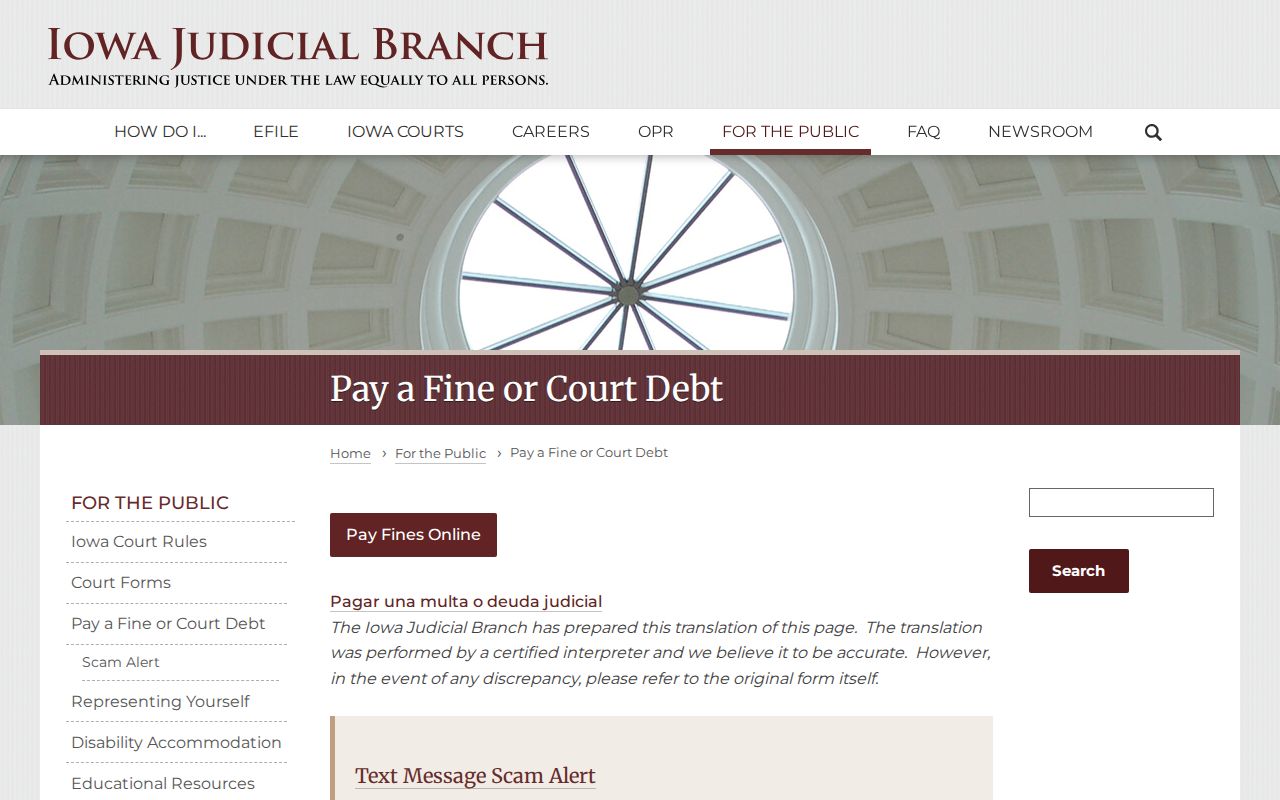 Muscatine County active warrant official payment route