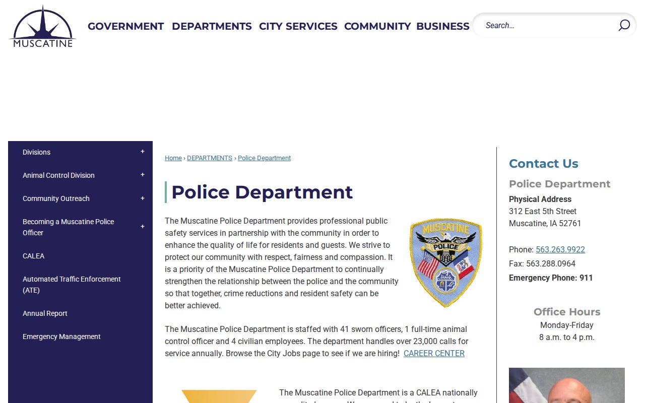 Official Muscatine Police Department public contact page