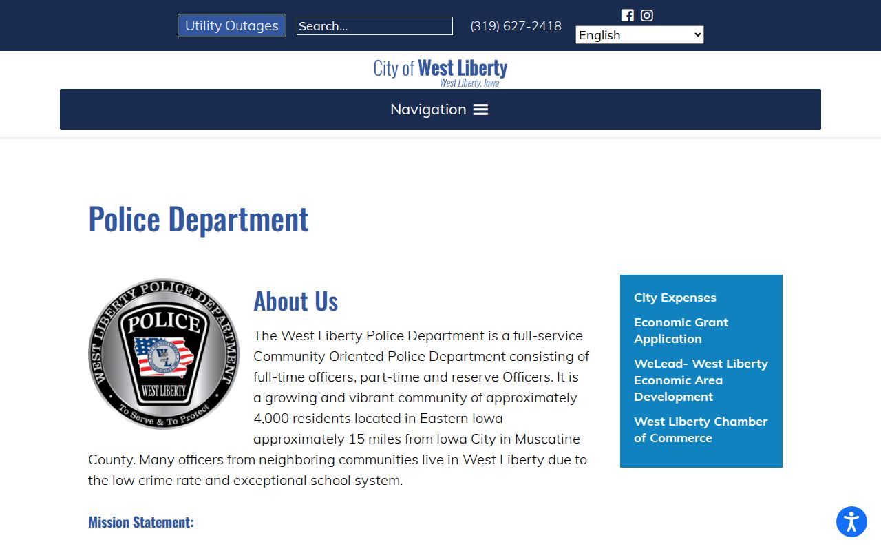 Official West Liberty Police Department contact page