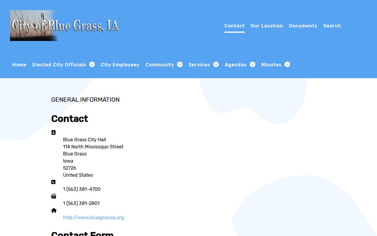 Official Blue Grass City Hall contact page