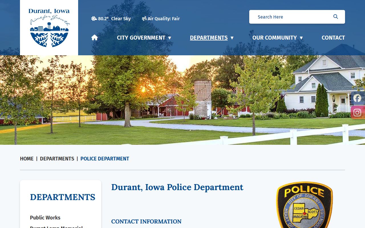 Official Durant Police Department contact and dispatch page