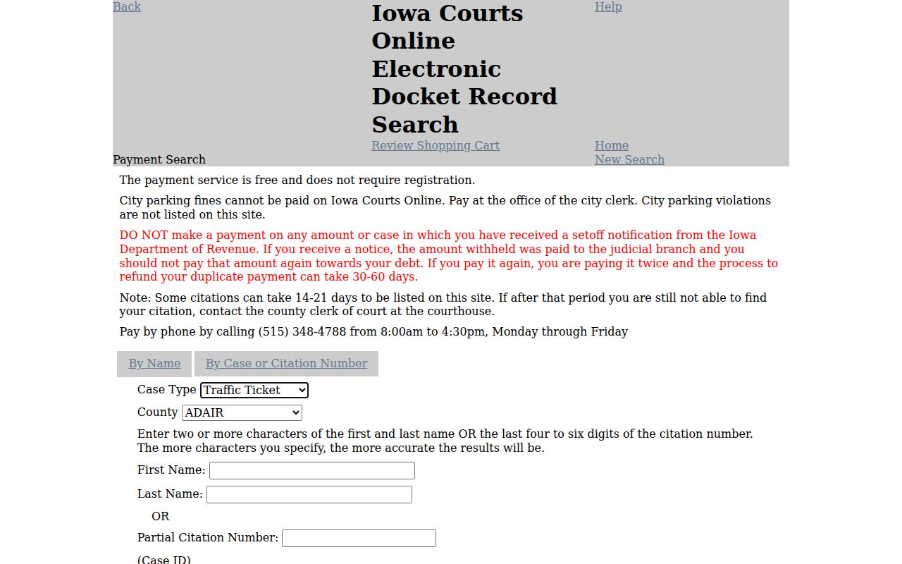 Muscatine County warrant record ePayment search