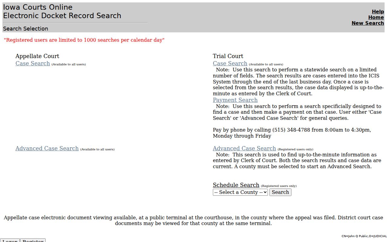 Muscatine County warrant search field controls